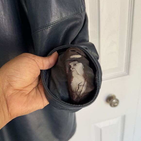 Vintage Friitala Blue Leather Bomber Jacket Size 14 - Picture 6 of 16